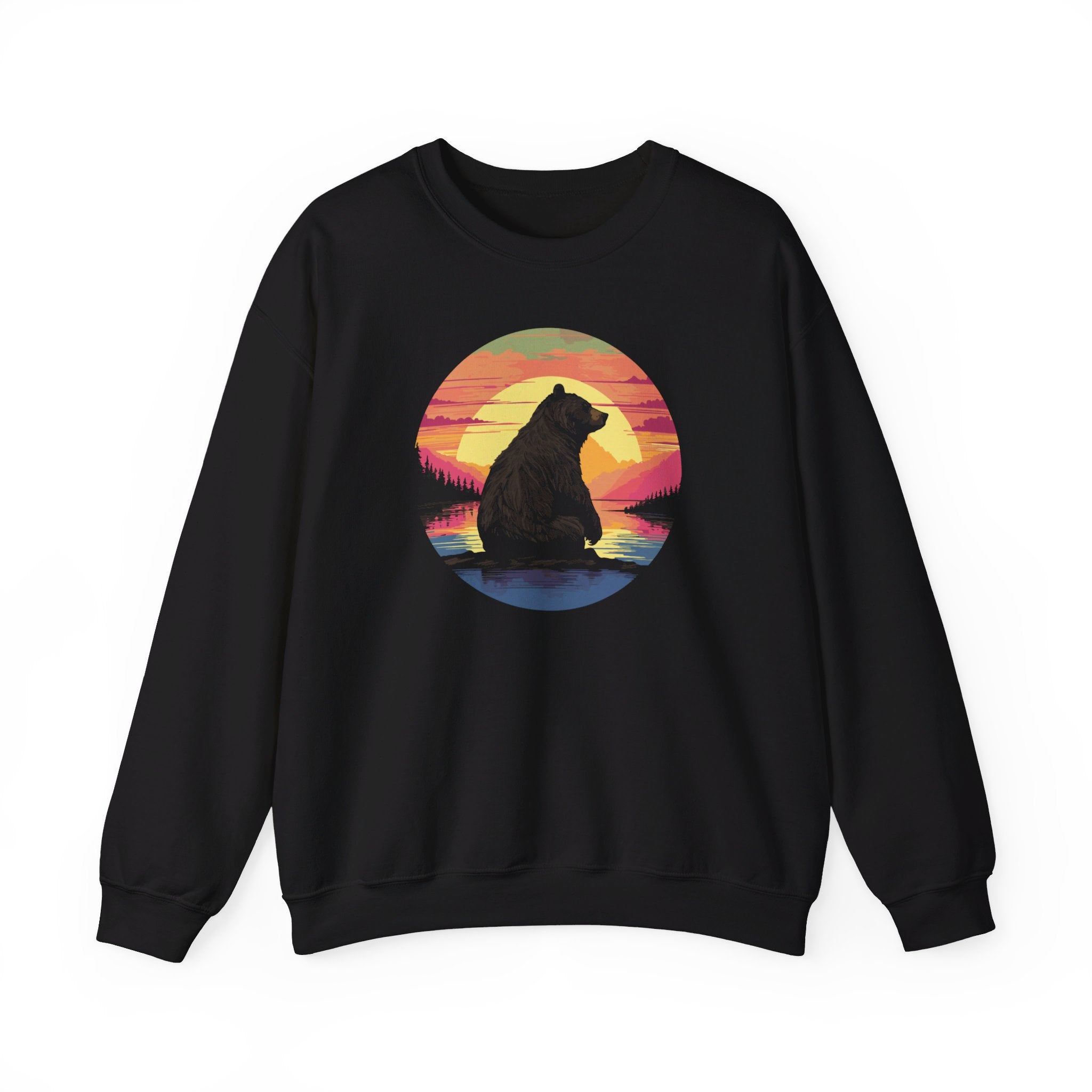 Sunset Bear Sweatshirt - Hunky Tops #color_Black