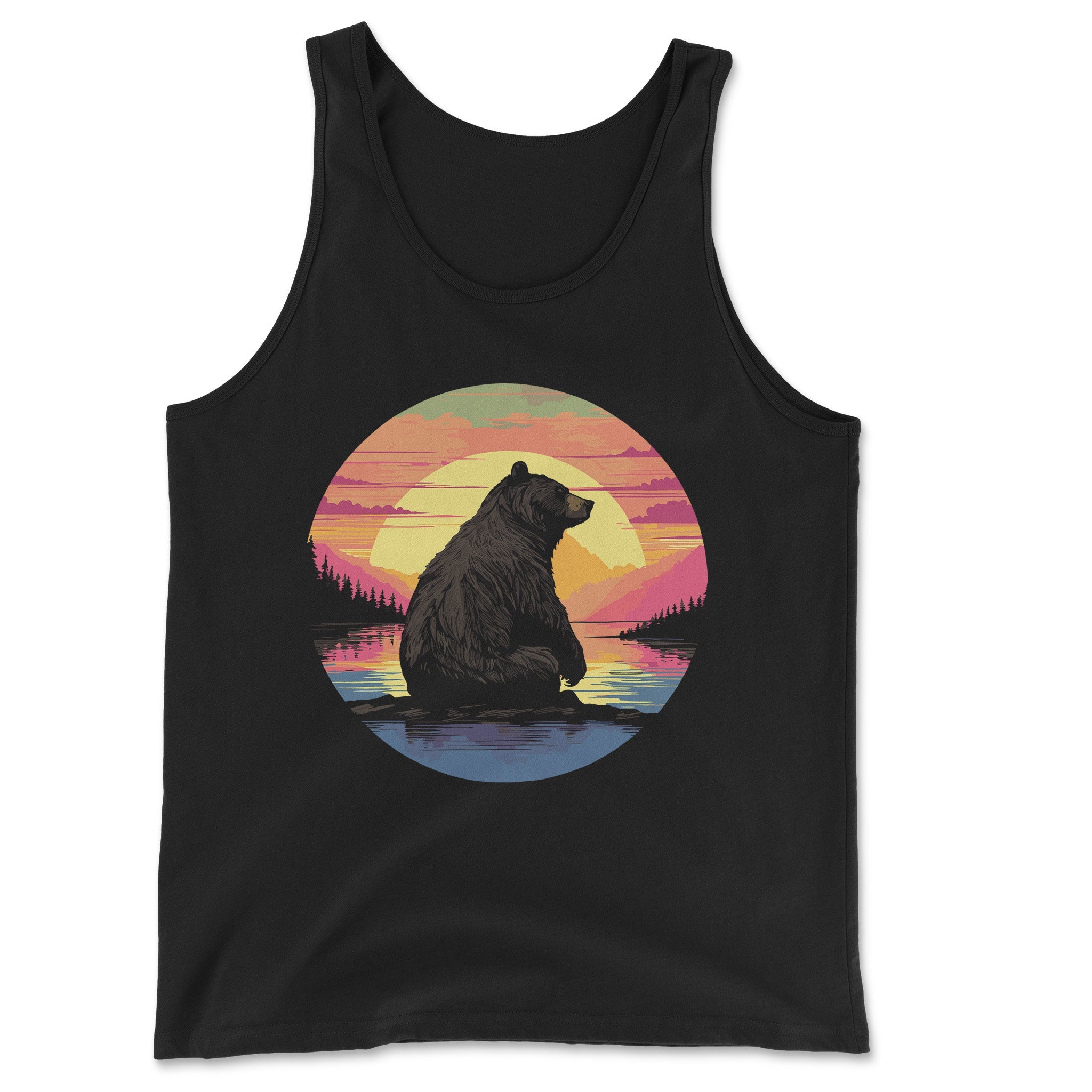 Sunset Bear Tank Top - Hunky Tops #color_Black