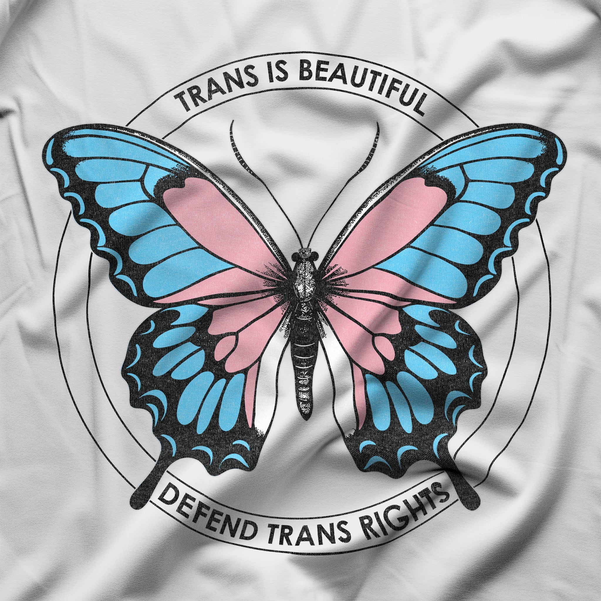 "Trans is Beautiful" Pro-Trans Rights Butterfly T-Shirt - Hunky Tops #color_White