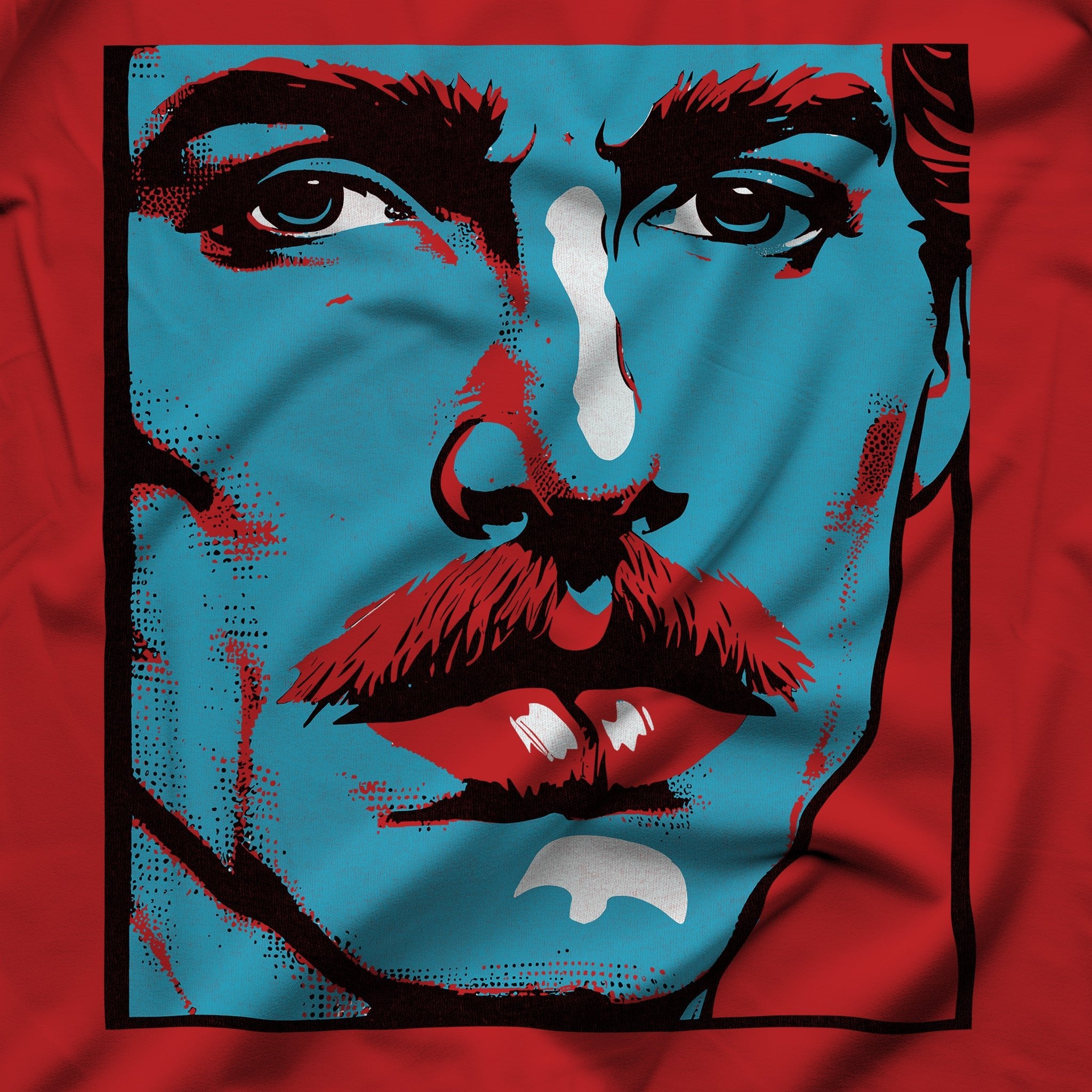 Bold Pop Art Gay Shirt - Vintage-Inspired Mustached Man Graphic Tee - Hunky Tops#color_red