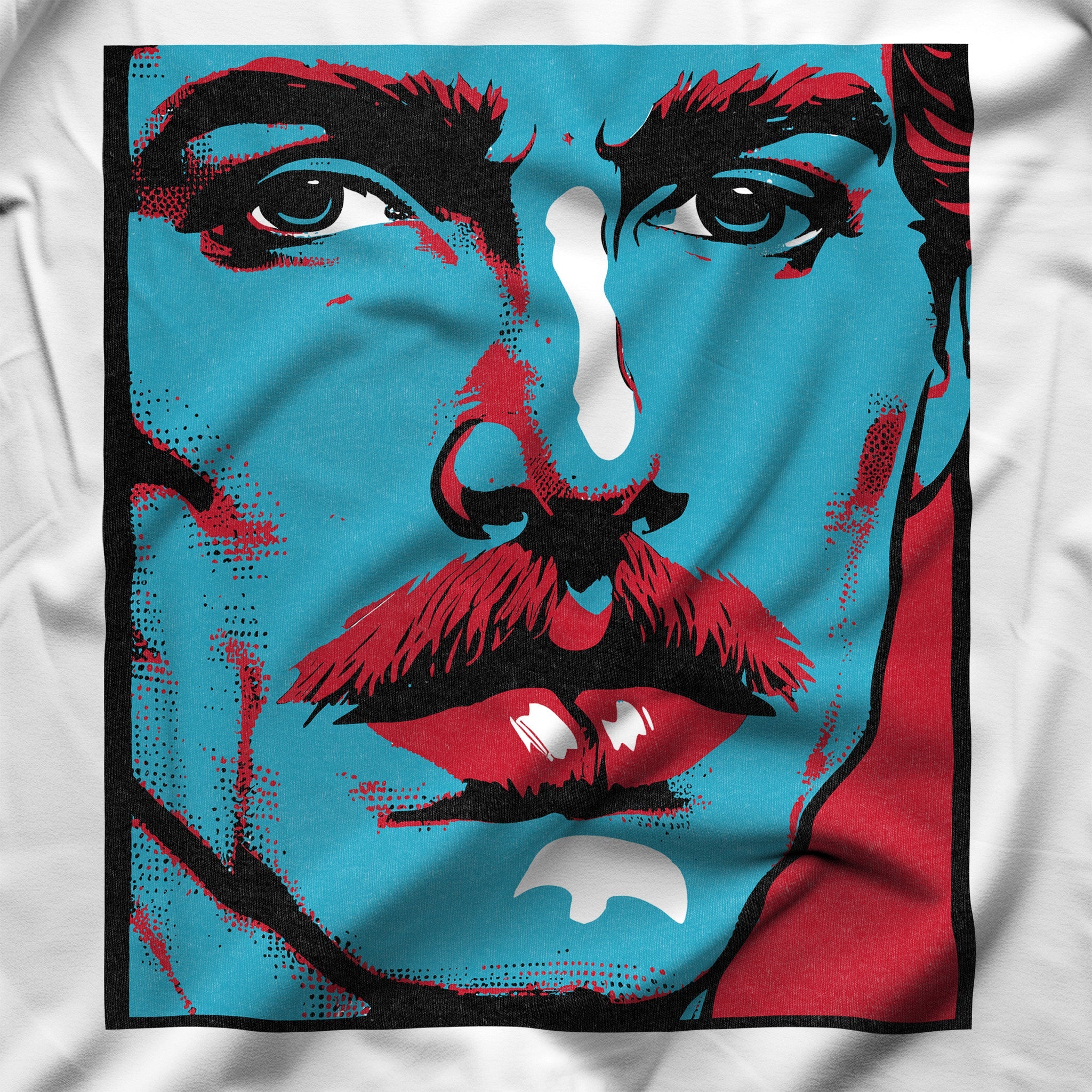 Bold Pop Art Gay Shirt - Vintage-Inspired Mustached Man Graphic Tee - Hunky Tops#color_white