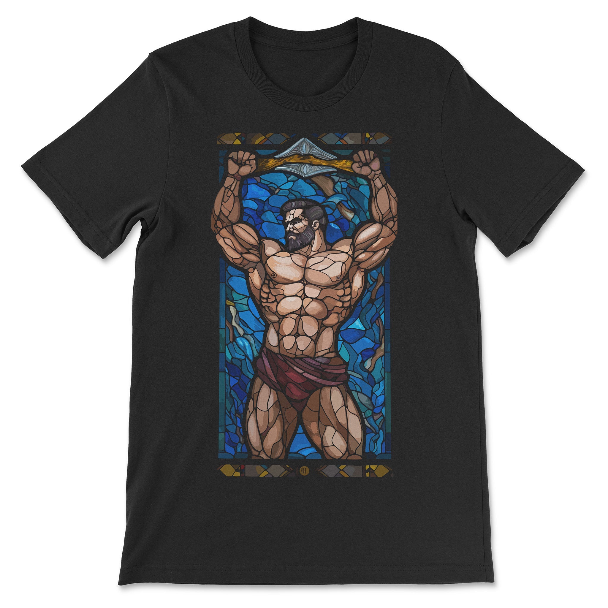 "Glorious Glass" T-Shirt - Stained Glass Muscular Man - Hunky Tops