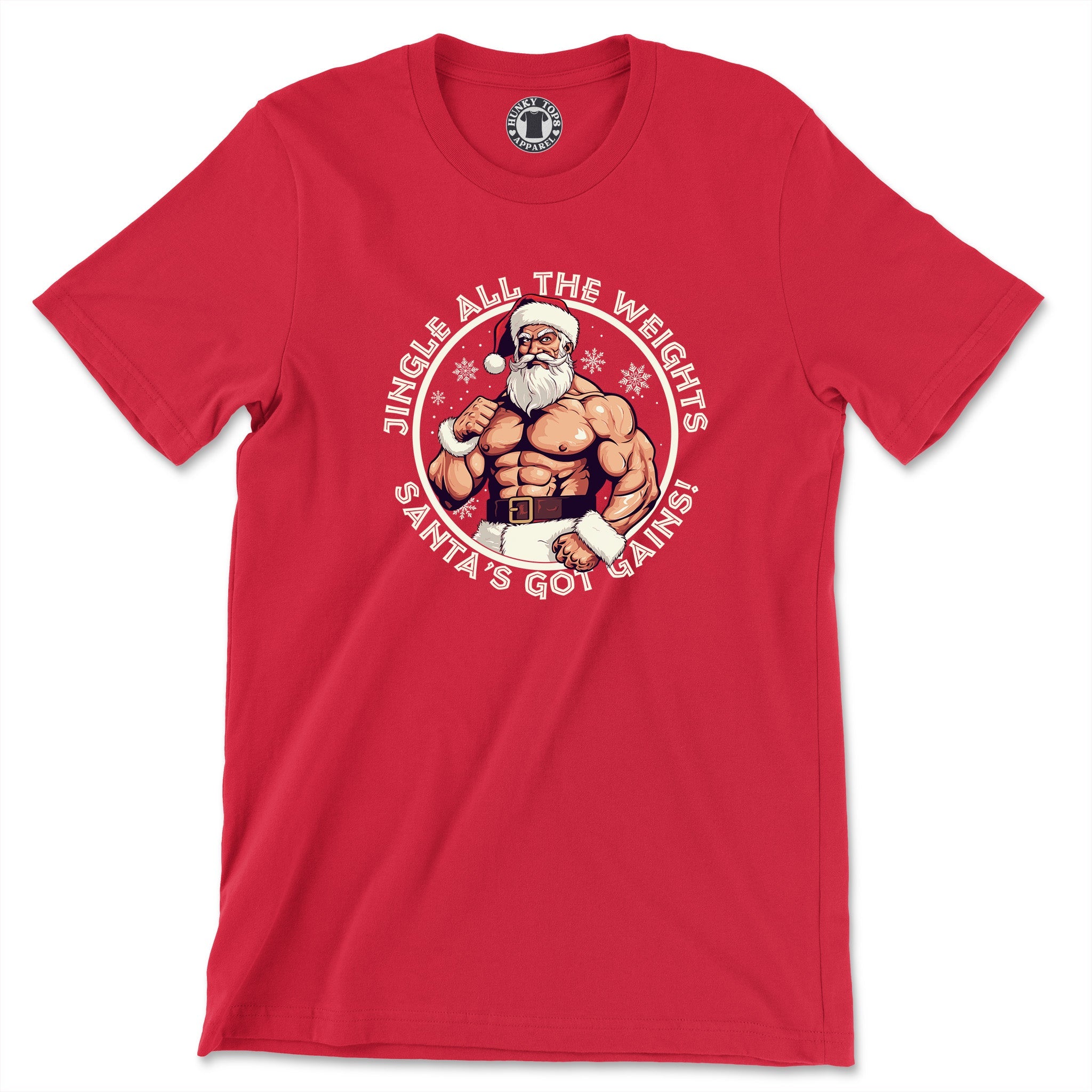 "Jingle All The Weights: Santa's Got Gains" Festive Fitness Tee - Hunky Tops