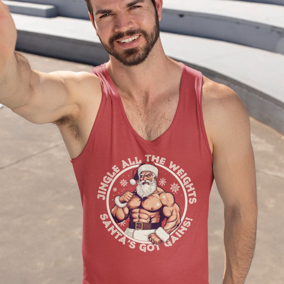 "Jingle All The Weights: Santa's Got Gains" Holiday Tank Top - Hunky Tops