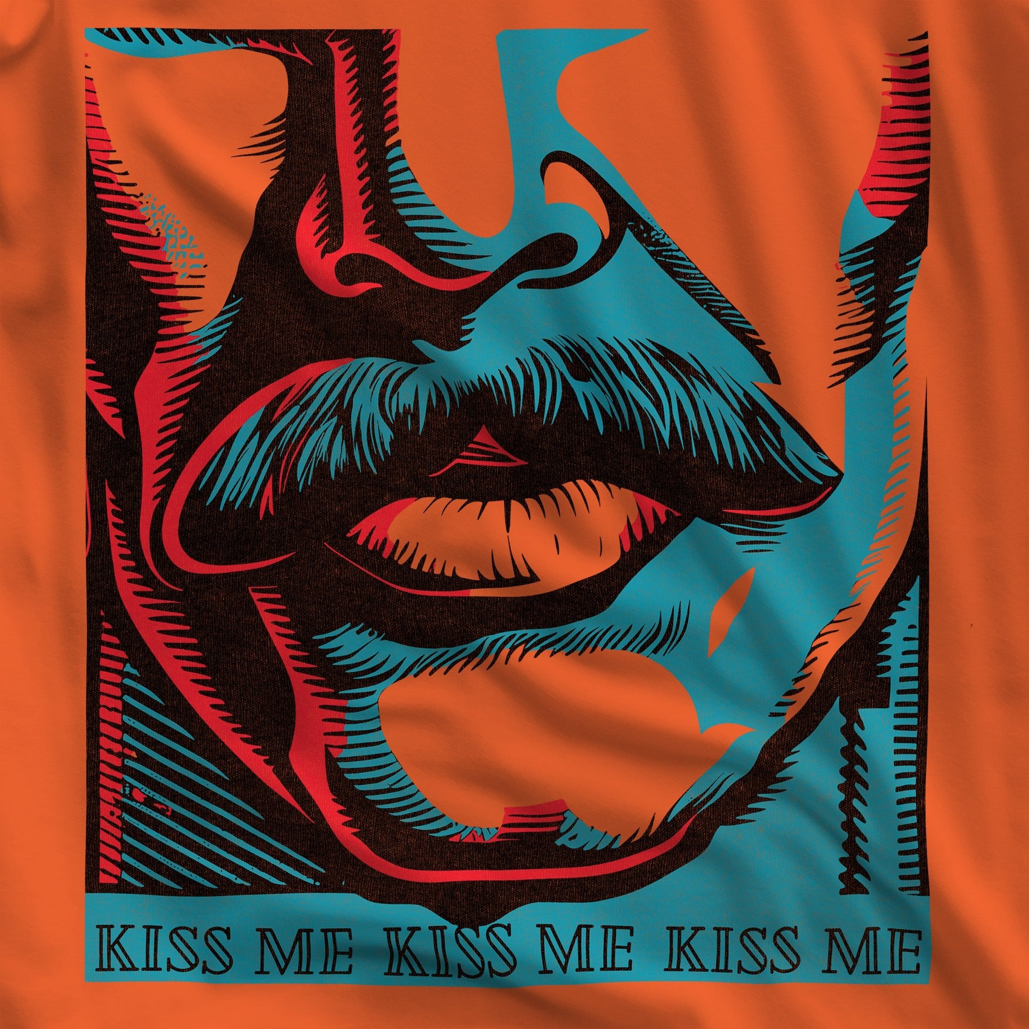 Kiss Me Gay Shirt - Pop Art Graphic Tee - Mustache Male Lips Design - Hunky Tops#color_orange