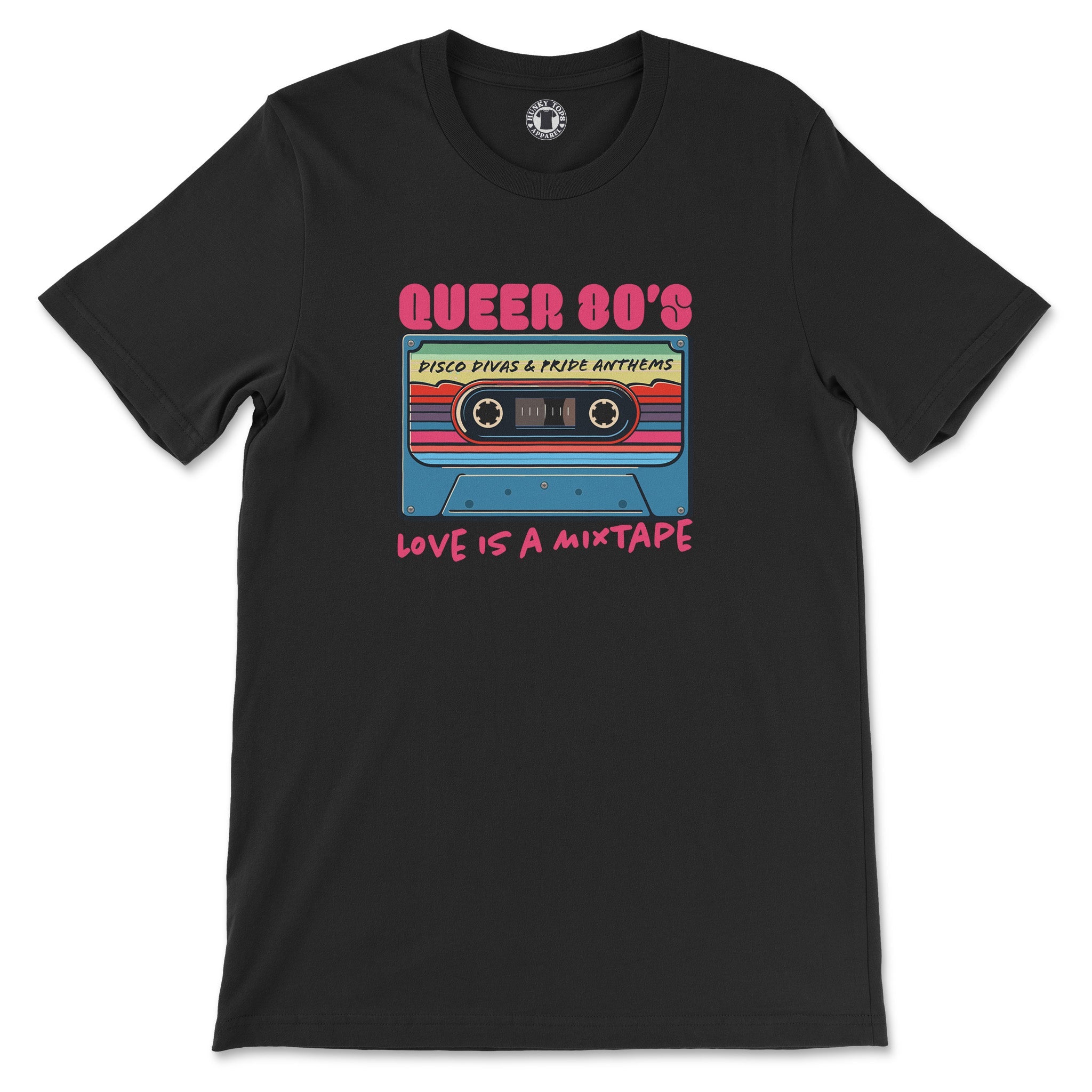"Queer 80's: Love is a Mixtape" Cassette Graphic T-Shirt - Hunky Tops