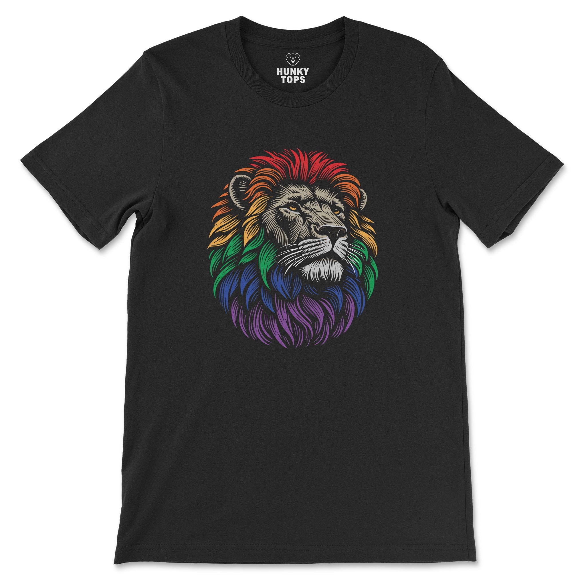 Rainbow Lion Pride Tee - Bold & Colorful Expression Graphic T-Shirt - Hunky Tops#color_black