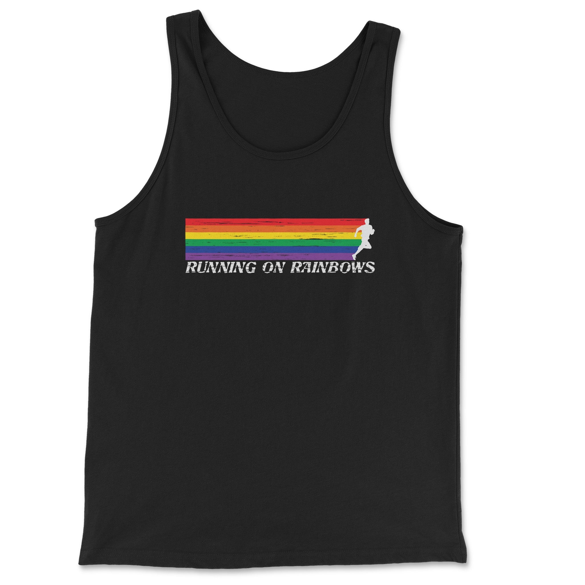"Running on Rainbows" Tank Top - Athletic Gay Runner Pride Statement - Hunky Tops