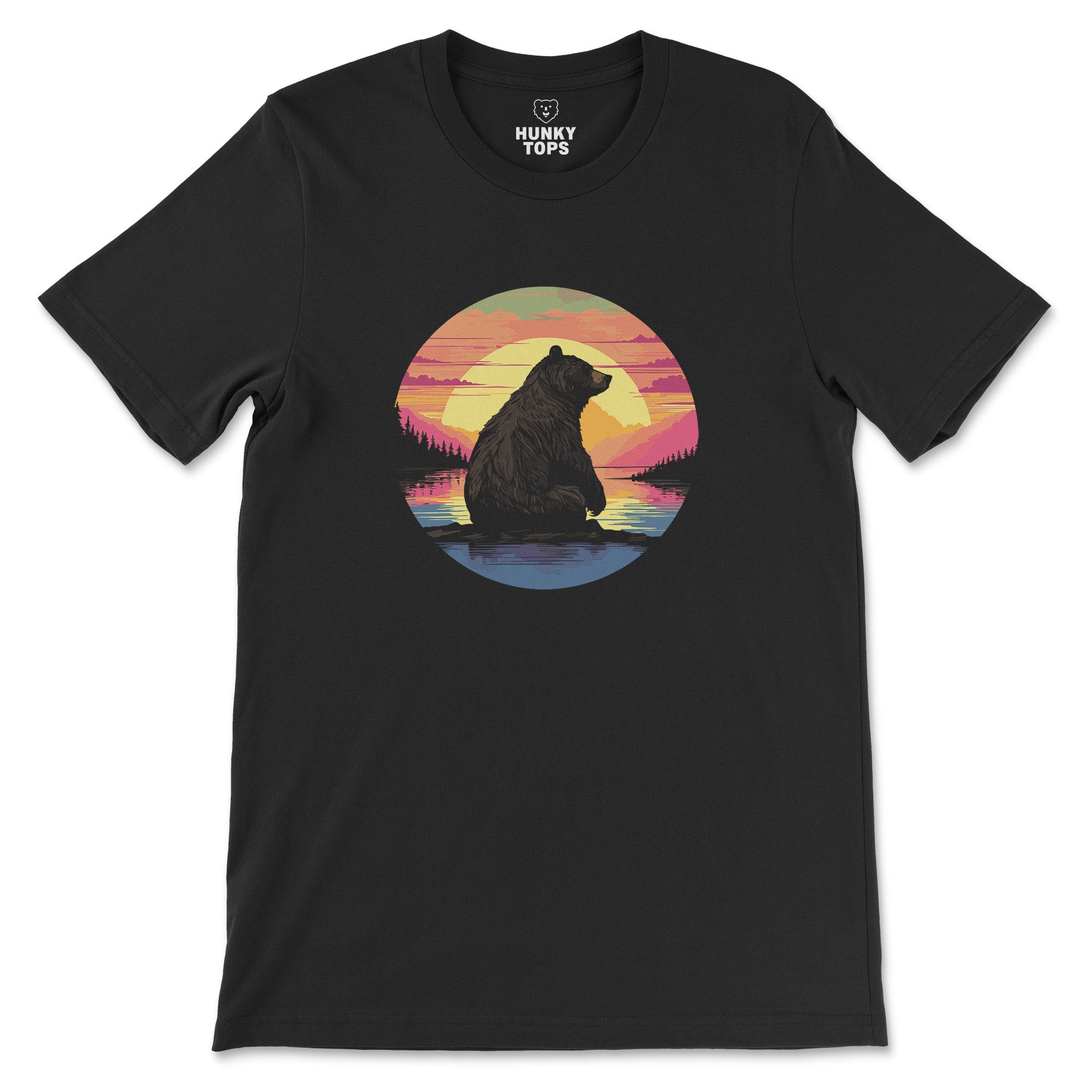 Sunset Bear T-Shirt - Hunky Tops #color_Black