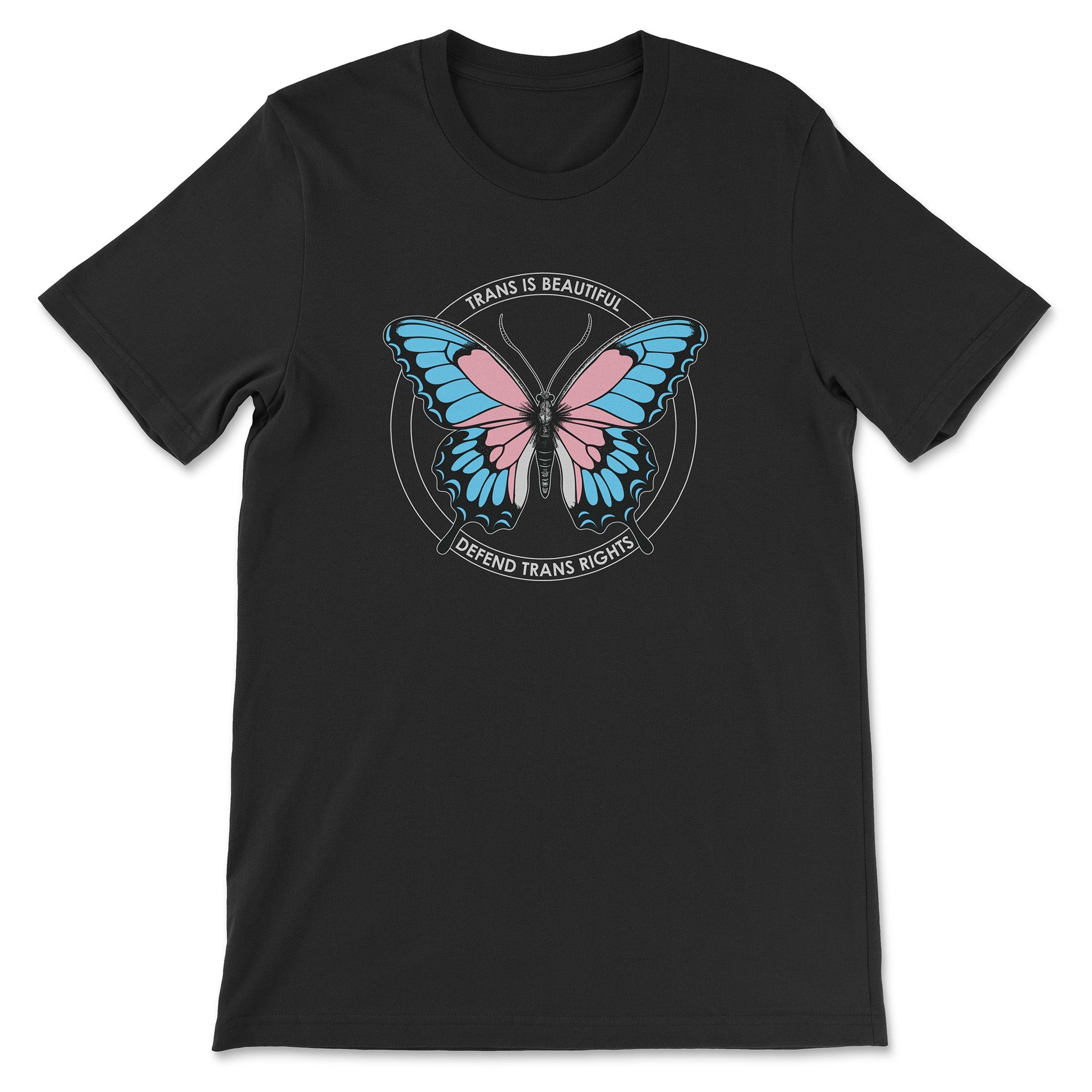 "Trans is Beautiful" Pro-Trans Rights Butterfly T-Shirt - Hunky Tops#color_black